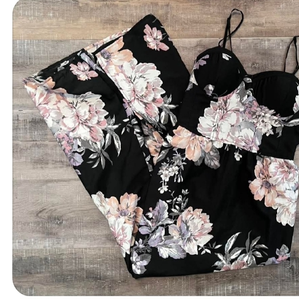 Band of Gypsies Black Floral Midi Dress